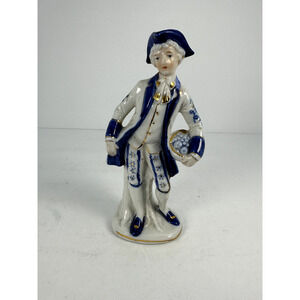 England Staffordshire Man Tricorn Hat White & Blue Figurine Cobalt Glass Gilt 7"